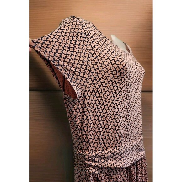 Boden Pink Navy Floral Short Sleeve Stretchy Lightweight Midi Dress Sz 12L - Picture 3 of 8